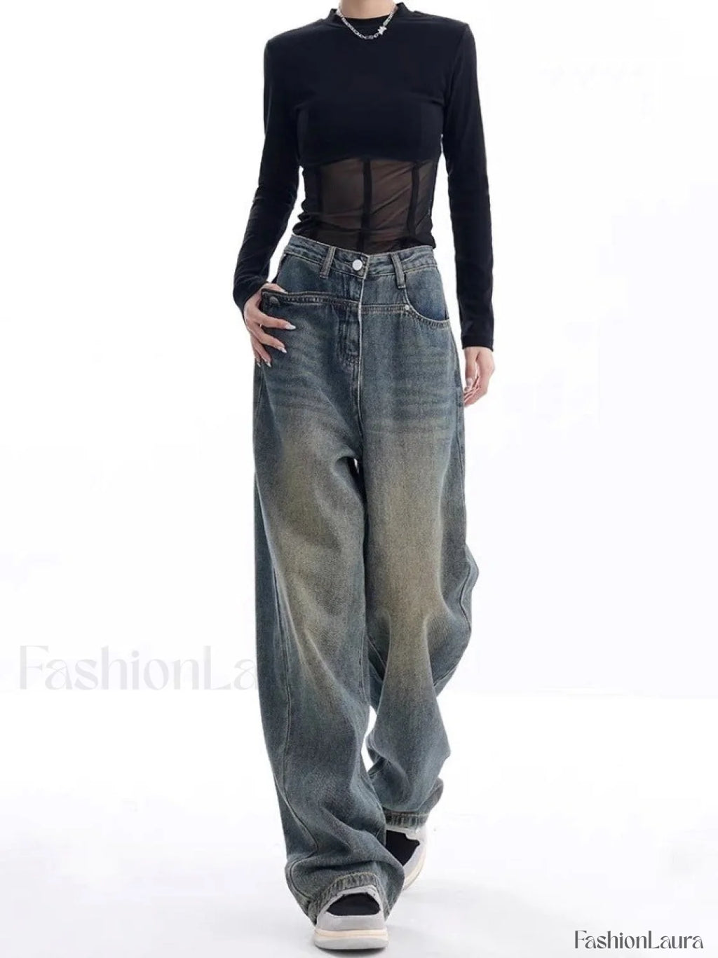 Vintage Dark Wash Trendy High Waist Boyfriend Jeans Retro Blue / L women clothing