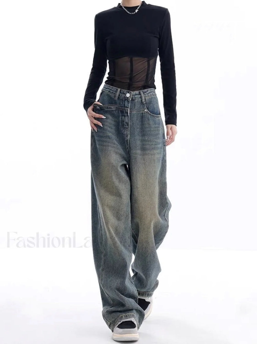 Vintage Dark Wash Trendy High Waist Boyfriend Jeans Retro Blue / L women clothing