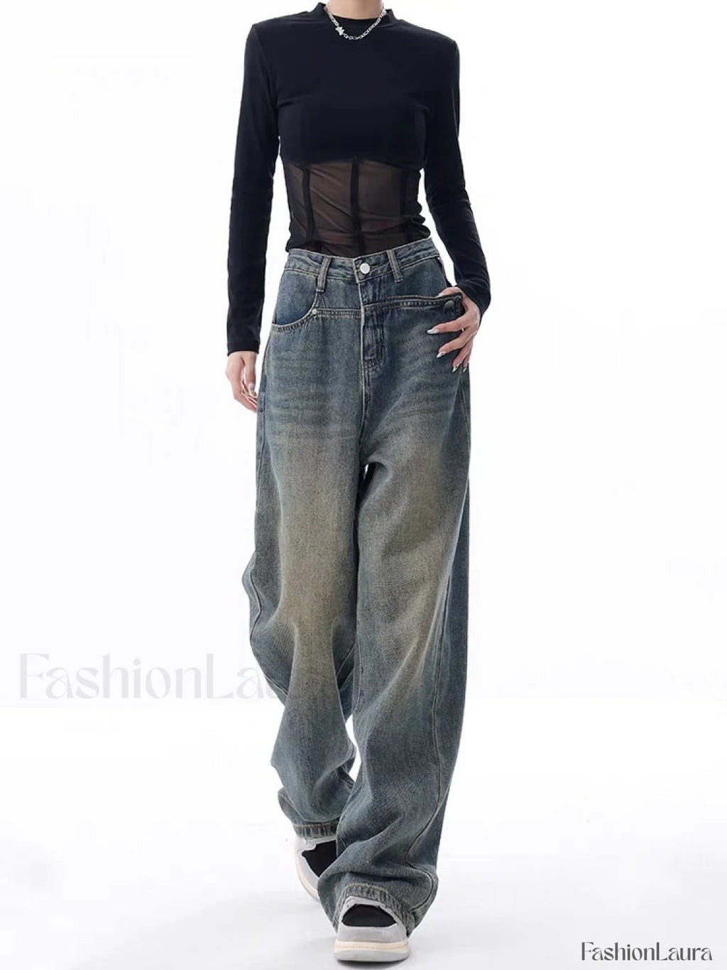 Vintage Dark Wash Trendy High Waist Boyfriend Jeans women clothing