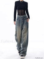 Vintage Dark Wash Trendy High Waist Boyfriend Jeans women clothing