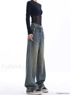 Vintage Dark Wash Trendy High Waist Boyfriend Jeans women clothing
