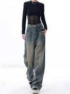 Vintage Dark Wash Trendy High Waist Boyfriend Jeans women clothing