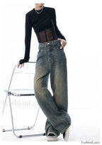 Vintage Dark Wash Trendy High Waist Boyfriend Jeans women clothing