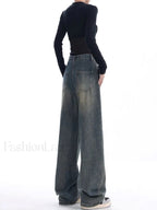 Vintage Dark Wash Trendy High Waist Boyfriend Jeans women clothing