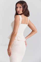 Vintage Embroidery Ruffle Charming Top & Skirt Set