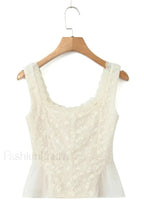 Vintage Embroidery Ruffle Charming Top & Skirt Set