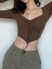 Vintage Flare Drawstring Long Sleeve Tee