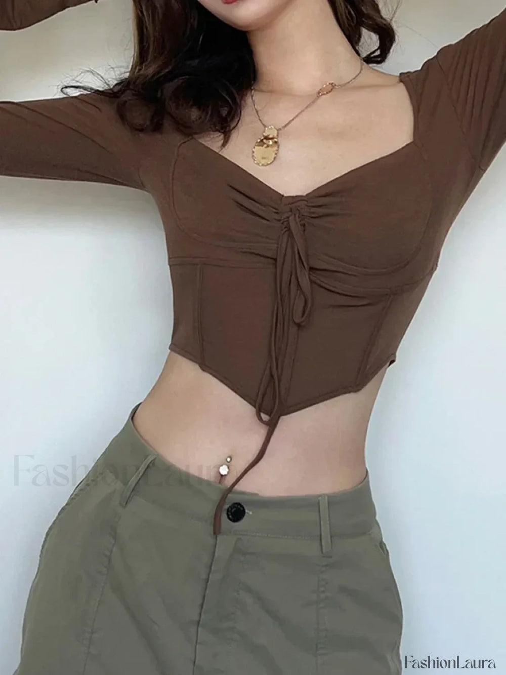 Vintage Flare Drawstring Long Sleeve Tee