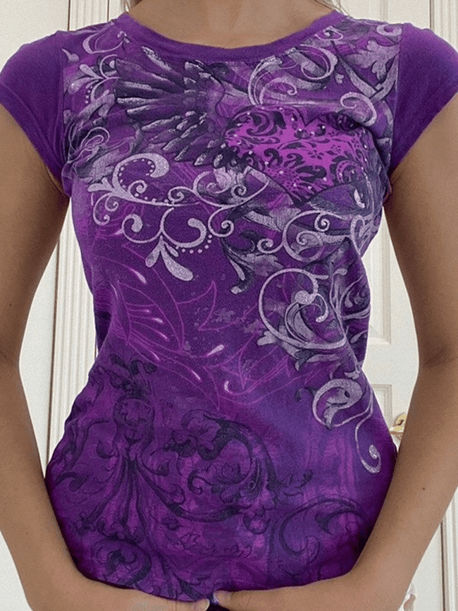 Vintage Floral Baby Tee Purple / S Tops&Tees Main image