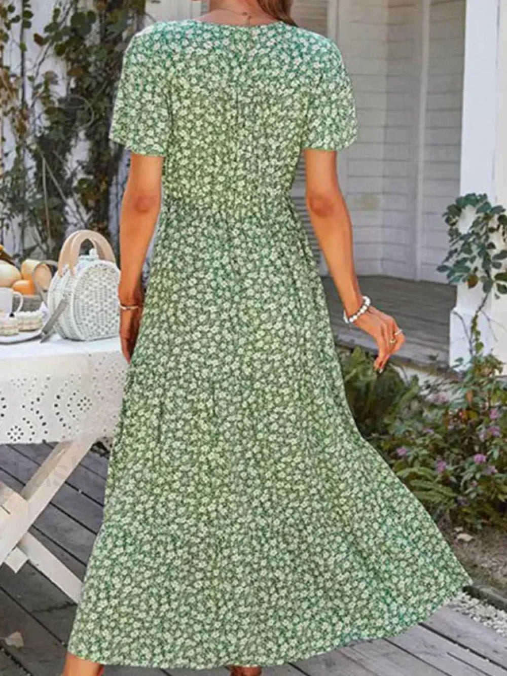 Vintage Floral Elegant Loose Slit Summer Beach Holiday Long Print A Line Dress