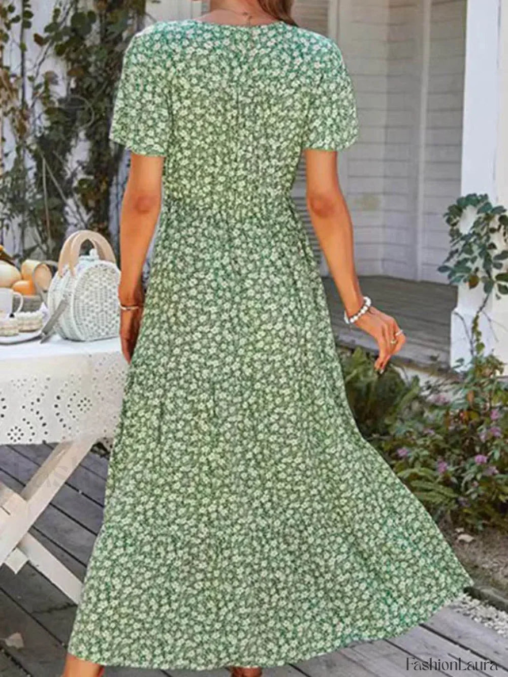 Vintage Floral Elegant Loose Slit Summer Beach Holiday Long Print A Line Dress