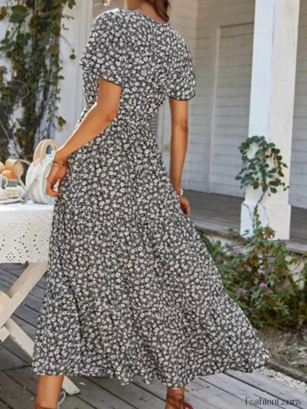 Vintage Floral Elegant Loose Slit Summer Beach Holiday Long Print A Line Dress