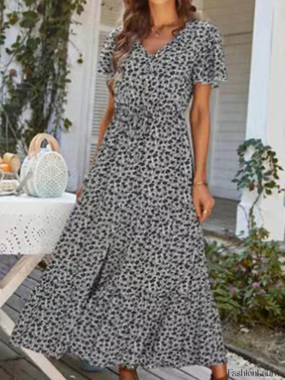Vintage Floral Elegant Loose Slit Summer Beach Holiday Long Print A Line Dress WHITE / S