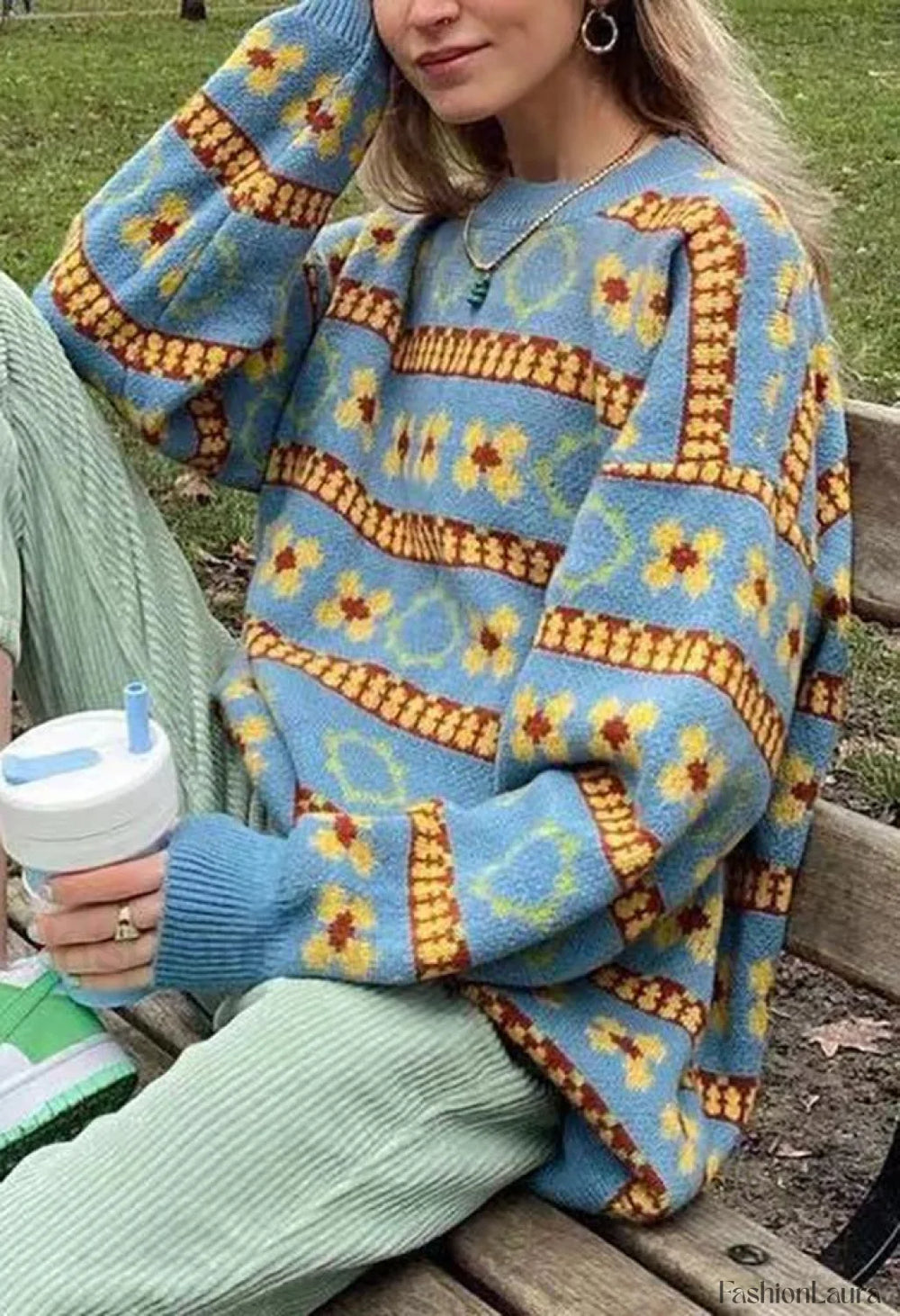 Vintage Floral Jumper Sweater Blue / S Sweaters