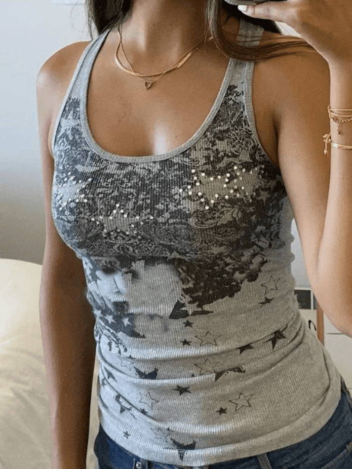 Vintage Floral Star Print Tank Top Tops&Tees