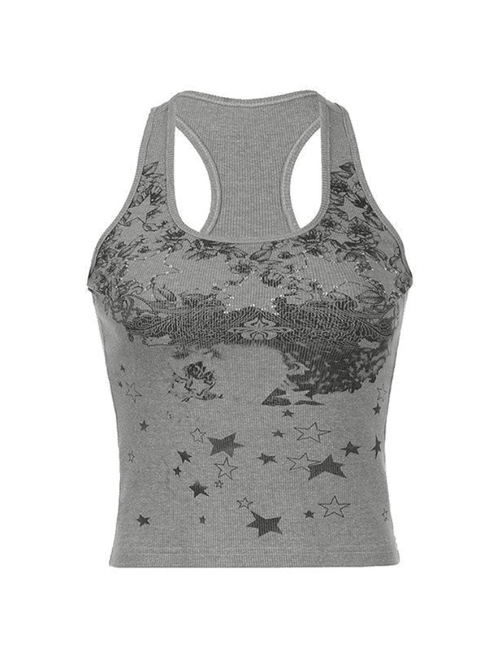 Vintage Floral Star Print Tank Top Tops&Tees
