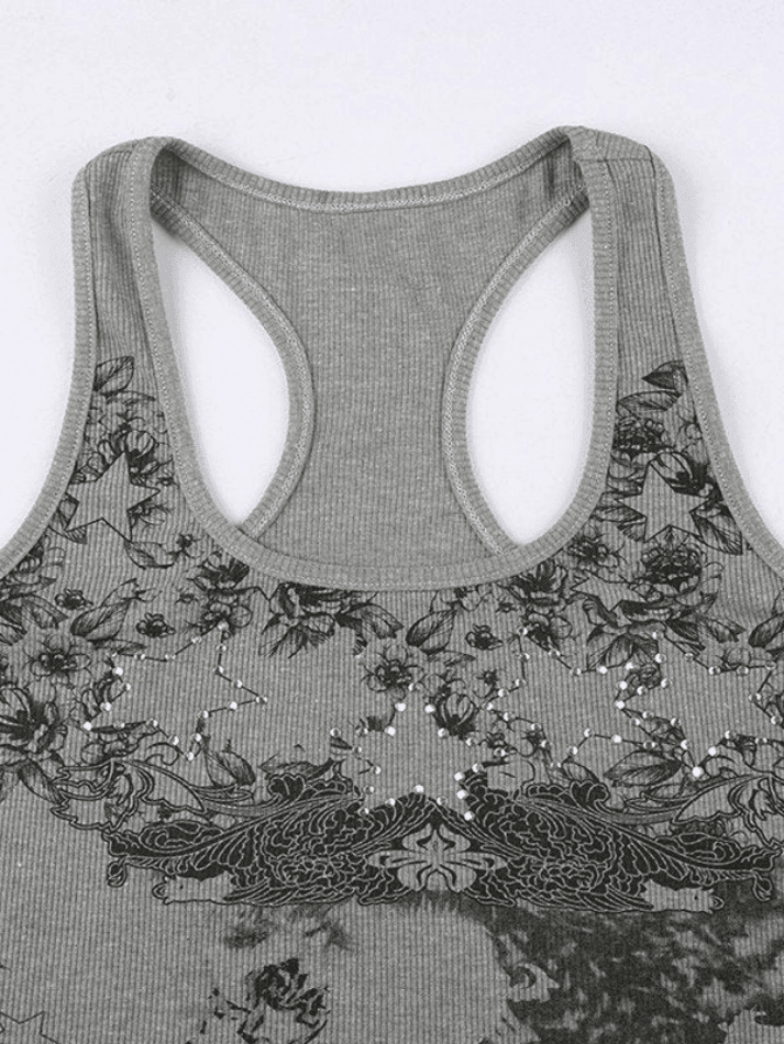 Vintage Floral Star Print Tank Top Tops&Tees