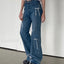 Vintage High Waist Trendy Bow Wide Leg Jeans Denim Blue / L women clothing
