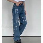 Vintage High Waist Trendy Bow Wide Leg Jeans women clothing