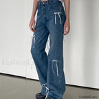 Vintage High Waist Trendy Bow Wide Leg Jeans women clothing