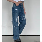 Vintage High Waist Trendy Bow Wide Leg Jeans women clothing