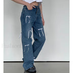 Vintage High Waist Trendy Bow Wide Leg Jeans women clothing