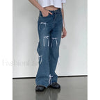 Vintage High Waist Trendy Bow Wide Leg Jeans women clothing
