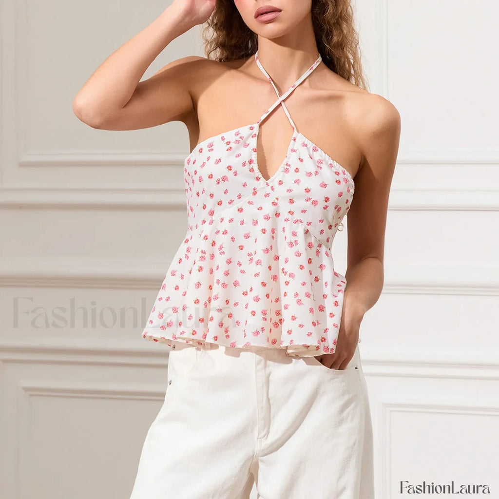 Vintage Keyhole Halter Crop Top