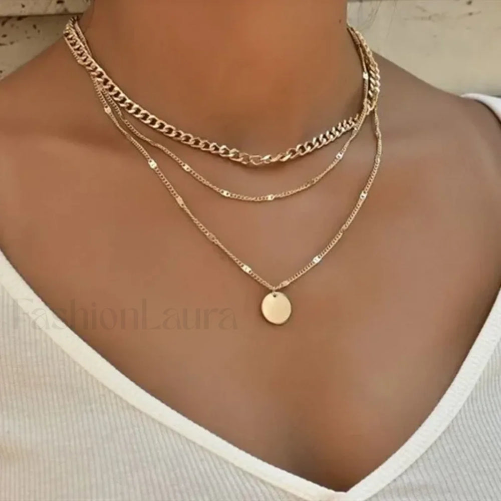 Vintage Layered Girls Clothing Aesthetic Pendant Necklace Gold