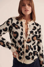 Vintage Leopard Print Knit Cardigan Apricot Leopard / S