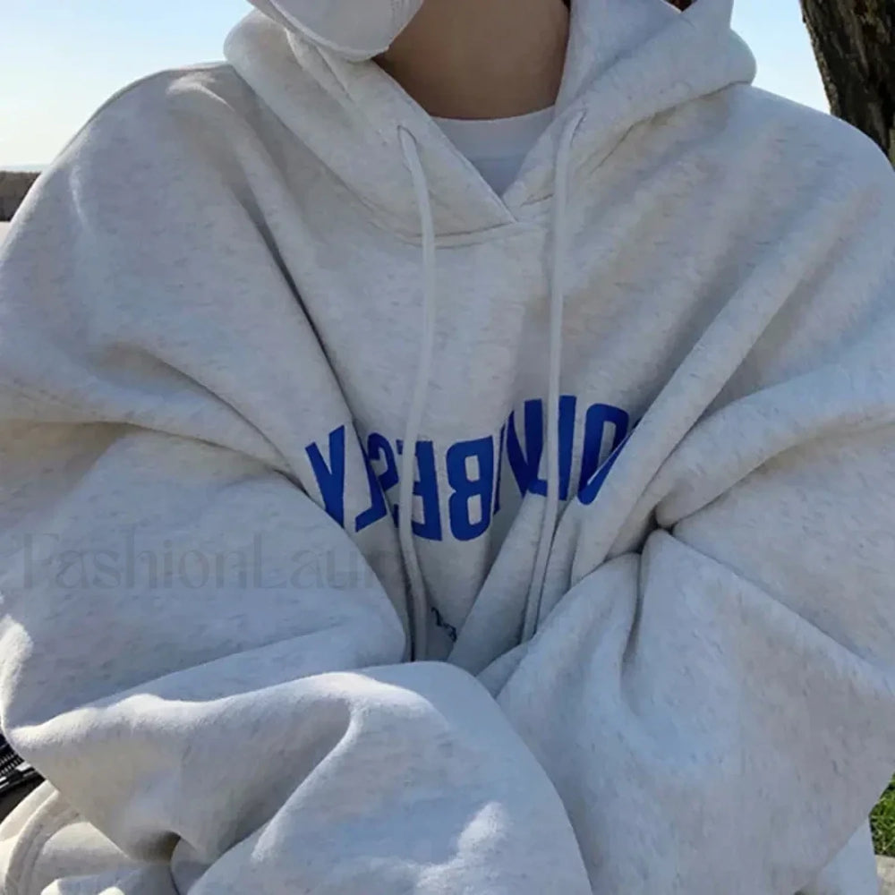 Vintage Letter Print Loose Grunge Street Warm Oversize Pullover Hoody Sweatshirts & Hoodies L