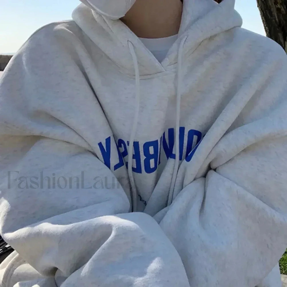 Vintage Letter Print Loose Grunge Street Warm Oversize Pullover Hoody Sweatshirts & Hoodies L