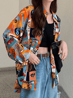 Vintage Mixed Print Long Sleeve Blouse Shirts