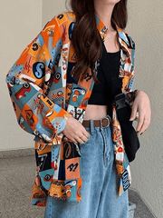 Vintage Mixed Print Long Sleeve Blouse Shirts