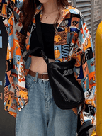 Vintage Mixed Print Long Sleeve Blouse Shirts