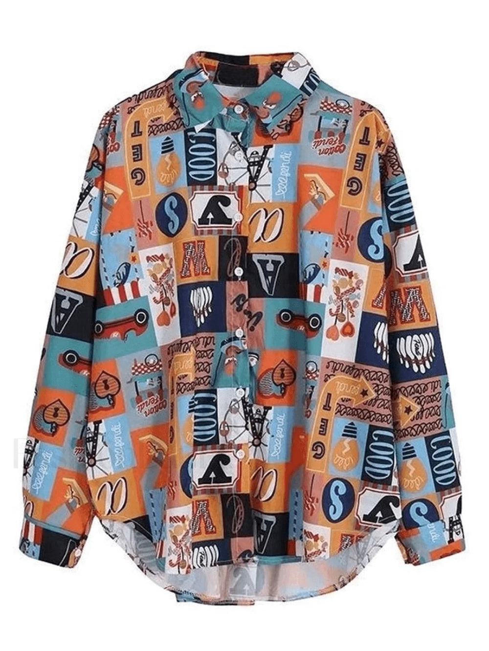 Vintage Mixed Print Long Sleeve Blouse Shirts