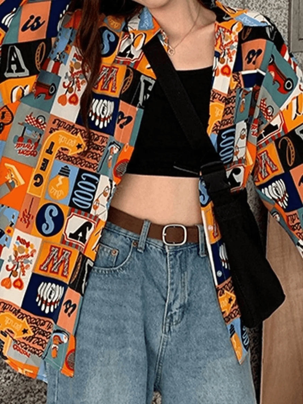 Vintage Mixed Print Long Sleeve Blouse Shirts