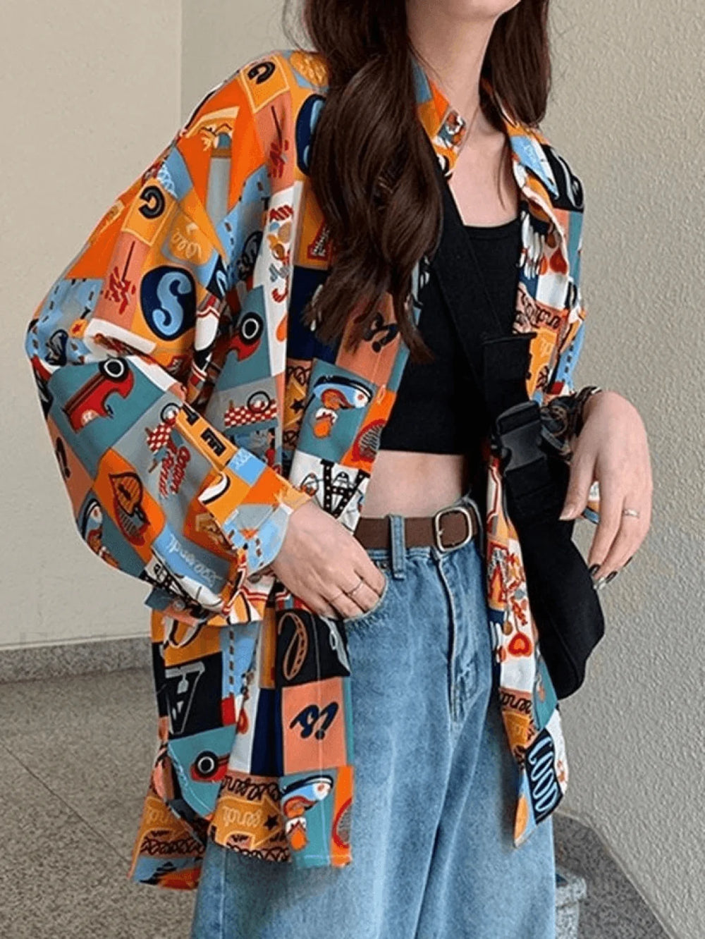 Vintage Mixed Print Long Sleeve Blouse Shirts