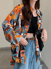 Vintage Mixed Print Long Sleeve Blouse Shirts