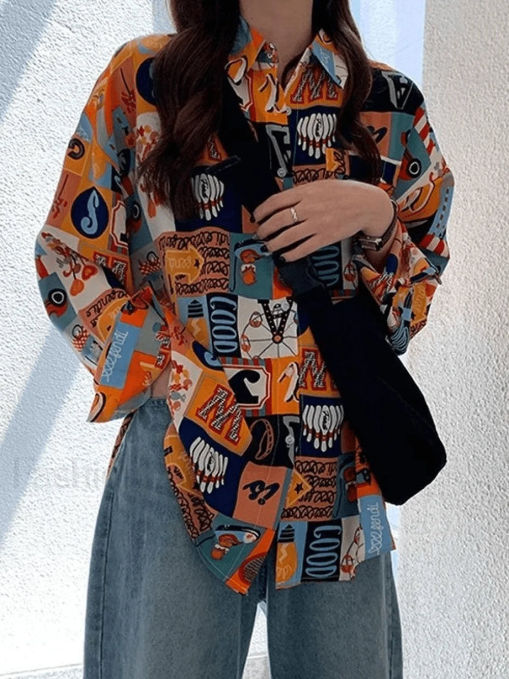 Vintage Mixed Print Long Sleeve Blouse Shirts