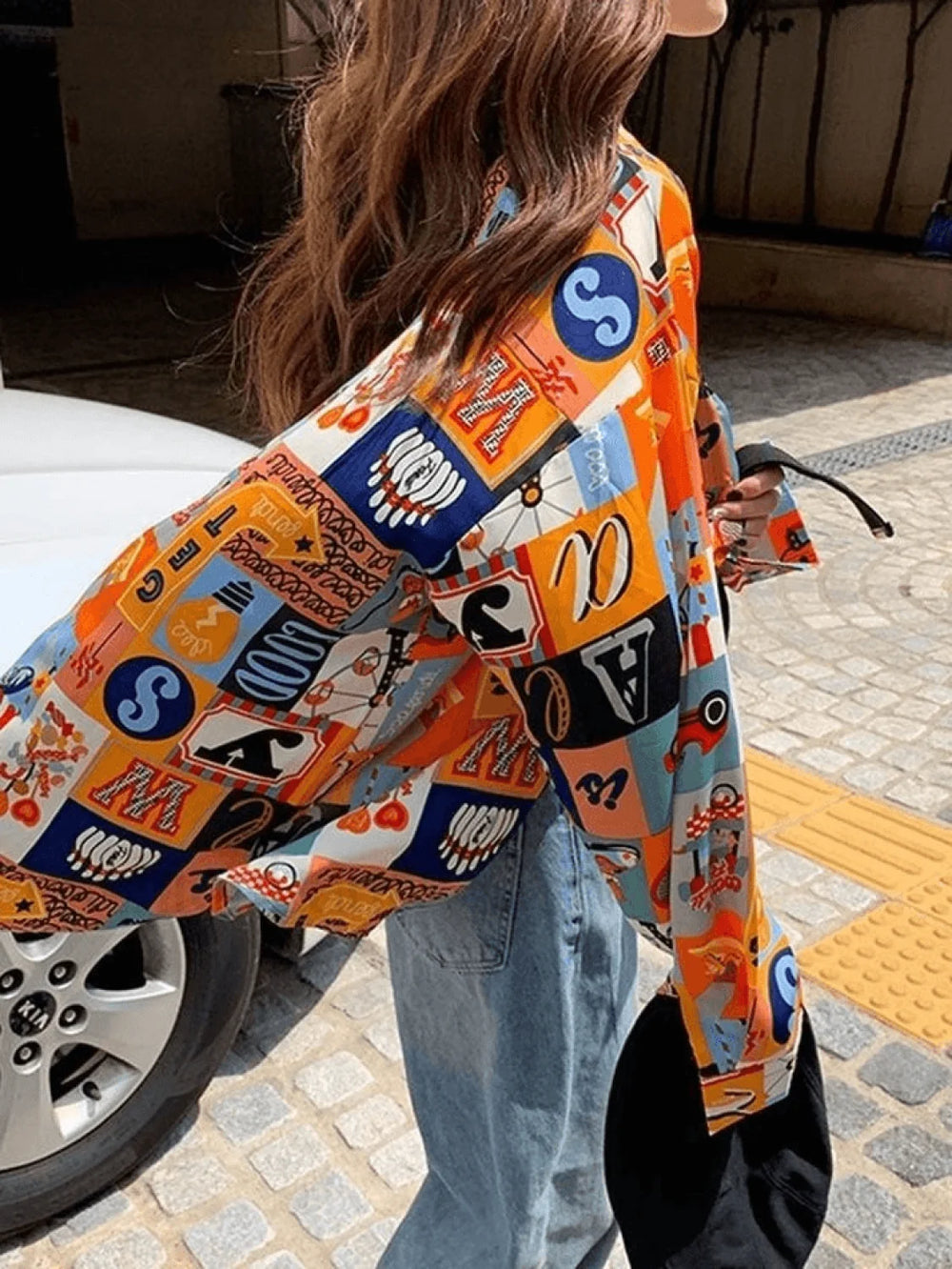 Vintage Mixed Print Long Sleeve Blouse Shirts