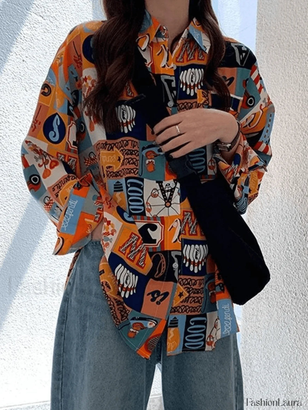 Vintage Mixed Print Long Sleeve Blouse Shirts