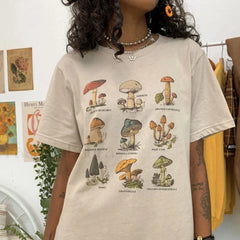 Vintage Mushroom Print Grunge Aesthetic T Shirt Beige / S