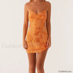Vintage Pearl Embellished Floral Dress orange / S