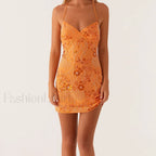 Vintage Pearl Embellished Floral Dress orange / S