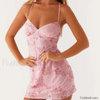 Vintage Pearl Embellished Floral Dress pink / S