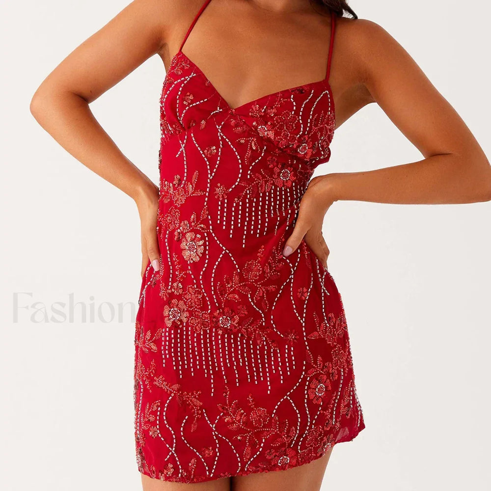 Vintage Pearl Embellished Floral Dress red / S