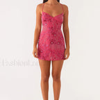 Vintage Pearl Embellished Floral Dress rose / S