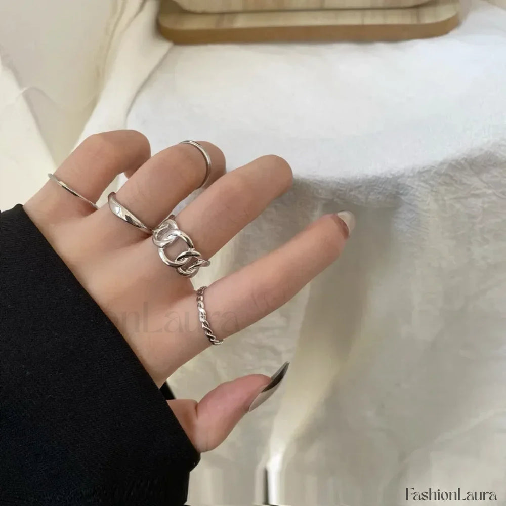 Vintage Pink Roman Cool Hip Hop Twist Geometry Open Fashion Gifts Ring