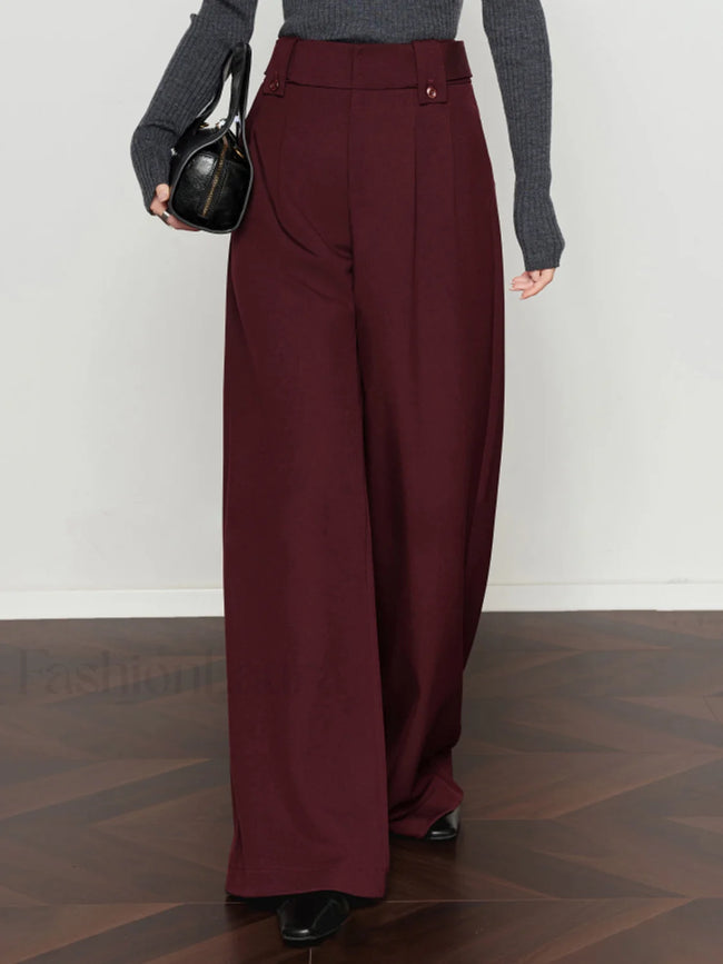 Vintage Pleated Wide Leg Pants Burgundy / XS Pants Main image